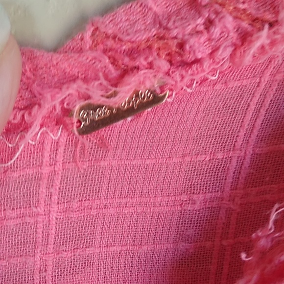 Free People Oversized Flowy Gossy Boho Tunic Pink Distressed cotton Top Size L, - Picture 5 of 10